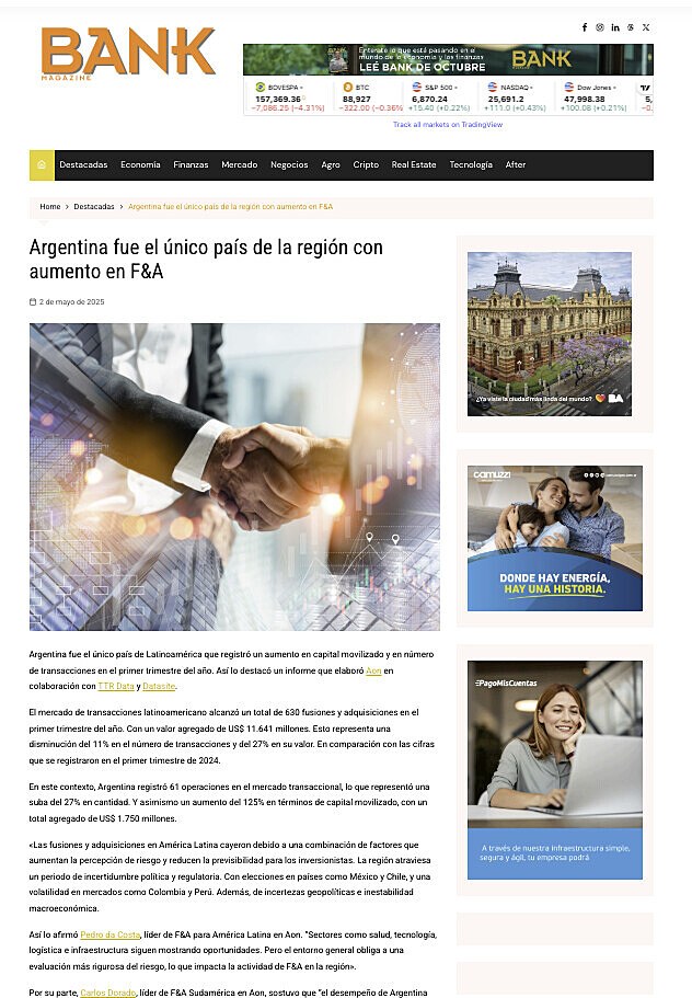 Argentina fue el �nico pa�s de la regi�n con aumento en F&A